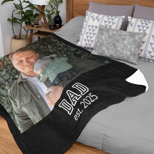 Dad Established Custom Year Photo Father Keepsake フリースブランケット