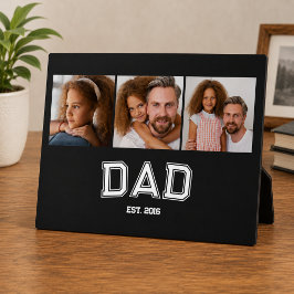 Dad Established Elegant 3 Photo Gifts ブラック フォトプラーク