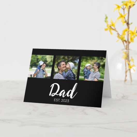 Dad Established Elegant Script Black 3 Photo カード (黄色い花)