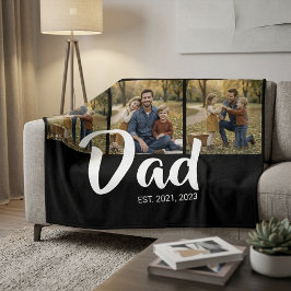 Dad Established Elegant Script Black 3 Photo フリースブランケット