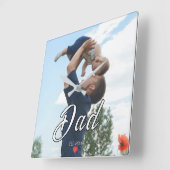 Dad Established Fun Script Photo Heart  スクエア壁時計 (傾斜)
