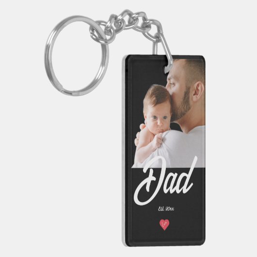 Dad Established Fun Script Photo Heart Gift キーホルダー (正面左)