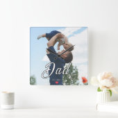 Dad Established Fun Script Photo Heart Gift  スクエア壁時計 (ホーム)