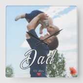 Dad Established Fun Script Photo Heart Gift  スクエア壁時計 (正面)