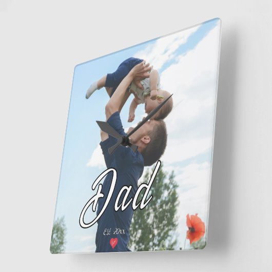 Dad Established Fun Script Photo Heart Gift  スクエア壁時計 (傾斜)