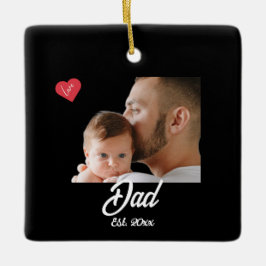 Dad Established Fun Script Photo Heart Gift セラミックオーナメント