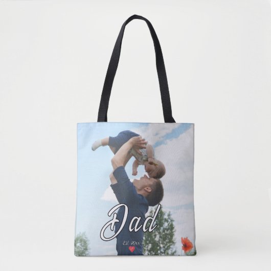 Dad Established Fun Script Photo Heart Gift  トートバッグ (正面)