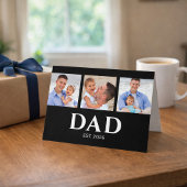 Dad Established Modern Black 3 Photo Father's Day カード