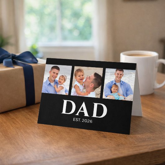 Dad Established Modern Black 3 Photo Father's Day カード