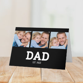 Dad Established Modern Black 3 Photo Father's Day カード