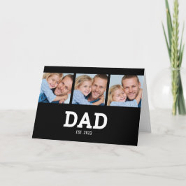 Dad Established Modern Black 3 Photo Father's Day カード