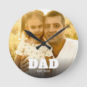 Dad Established Modern Bold Text Photo ラウンド壁時計 (正面)