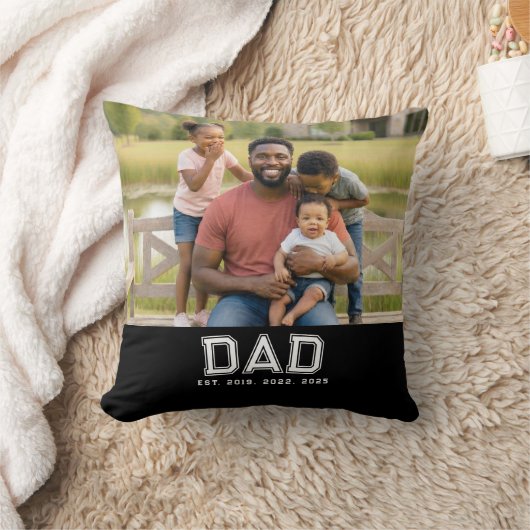 Dad Established Modern Bold White Photo クッション (ブランケット)