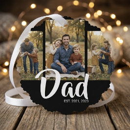 Dad Established Modern Script Black 3 Photo オーナメントカード