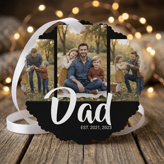 Dad Established Modern Script Black 3 Photo オーナメントカード