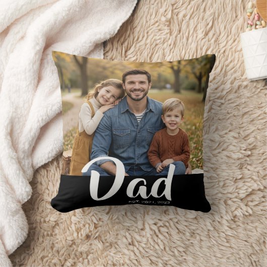 Dad Established Modern Script Photo クッション (ブランケット)