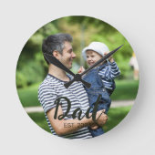 Dad Established Modern Script Photo ラウンド壁時計 (正面)