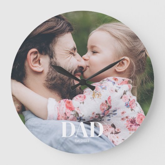  Dad Established Photo ラージ壁時計 (正面)