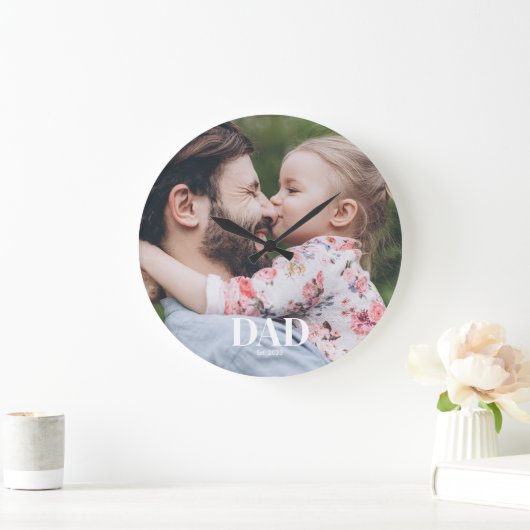  Dad Established Photo ラージ壁時計 (ホーム)