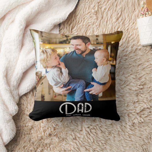 Dad Established Photo Black Grunge Script クッション (ブランケット)