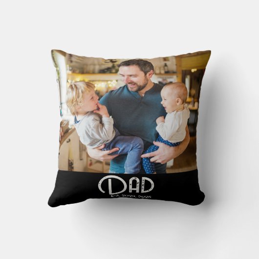 Dad Established Photo Black Grunge Script クッション (裏面)