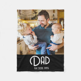 Dad Established Photo Black Grunge Script フリースブランケット
