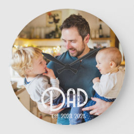 Dad Established Photo Black White Grunge ラージ壁時計