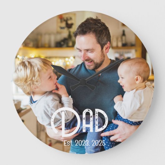 Dad Established Photo Black White Grunge ラージ壁時計 (正面)