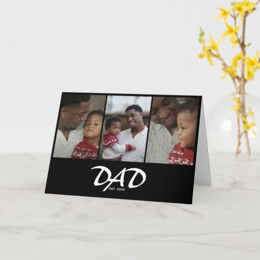 Dad Established Script ブラック 3 写真 カード (黄色い花)