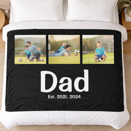 Dad Established Script Black 3 Photo  フリースブランケット