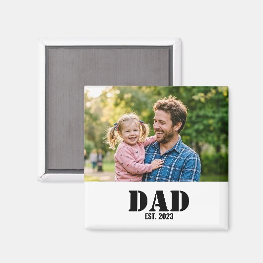 Dad Established Simple Black Text Photo White マグネット (正面/裏面)