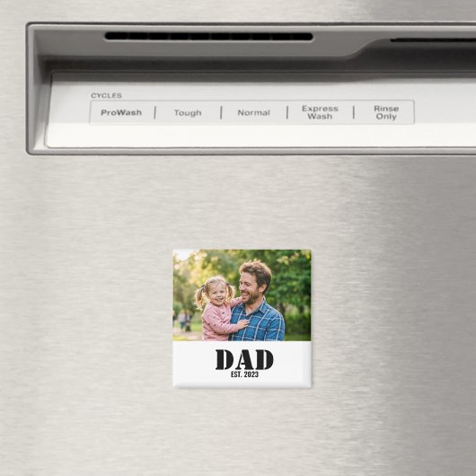 Dad Established Simple Black Text Photo White マグネット (インサイチュ (食洗機))