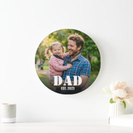 Dad Established Simple Bold Typography & Photo ラージ壁時計
