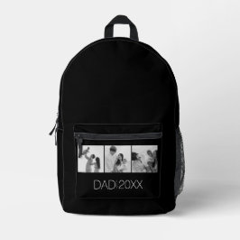 Dad Established Three Photo Backpack Modern Script プリントバックパック