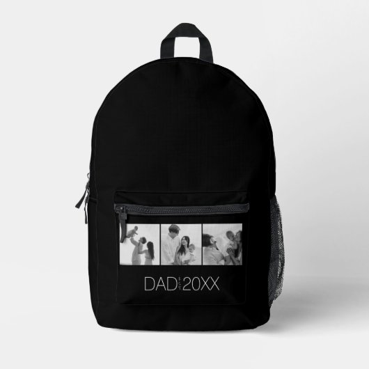 Dad Established Three Photo Backpack Modern Script プリントバックパック (正面)