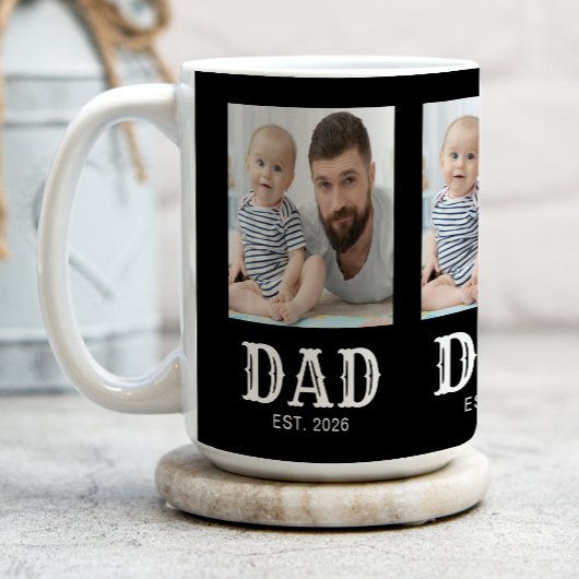 Dad Established Typography ブラック 3枚 写真 コーヒーマグカップ