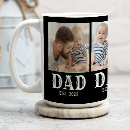Dad Established Typography ブラック 3 枚の写真 コーヒーマグカップ