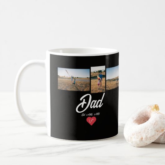 Dad Established White Script Red Heart 3 写真  コーヒーマグカップ (ドーナツ)