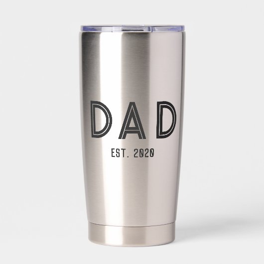 Dad Established Year ブラック モダン タイポグラフィ 保温保冷タンブラー (正面)