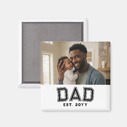 Dad Established Year Bold Black White Photo マグネット (正面/裏面)