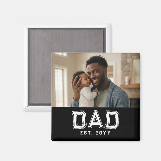 Dad Established Year Bold White Black Photo マグネット (正面/裏面)