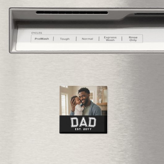 Dad Established Year Bold White Black Photo マグネット (インサイチュ (食洗機))