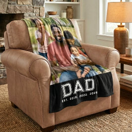 Dad Established Years Black Bold Photo フリースブランケット