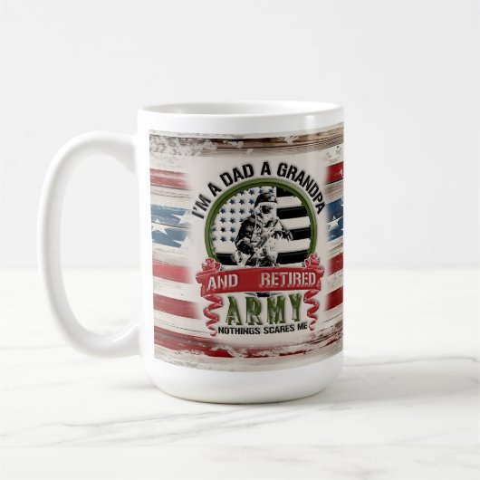 Dad Grandpa Retired Army Mug, USA Flag Gift コーヒーマグカップ (左)