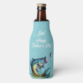 Dad Happy Father's Day Blue Big Fish Strike ボトルクーラー (ボトル正面)