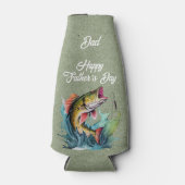 Dad Happy Father's Day Green Big Fish Strike ボトルクーラー (正面)