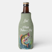 Dad Happy Father's Day Green Big Fish Strike ボトルクーラー (ボトル正面)