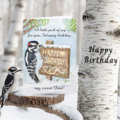 Dad Happy February Birthday Downy Woodpecker カード