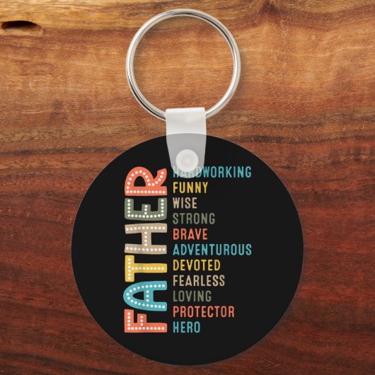 Dad Hardworking Strong Brave Protector Hero Father キーホルダー (正面)