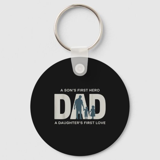 Dad Holding Kids Family Silhouette Father Quote  キーホルダー (正面)